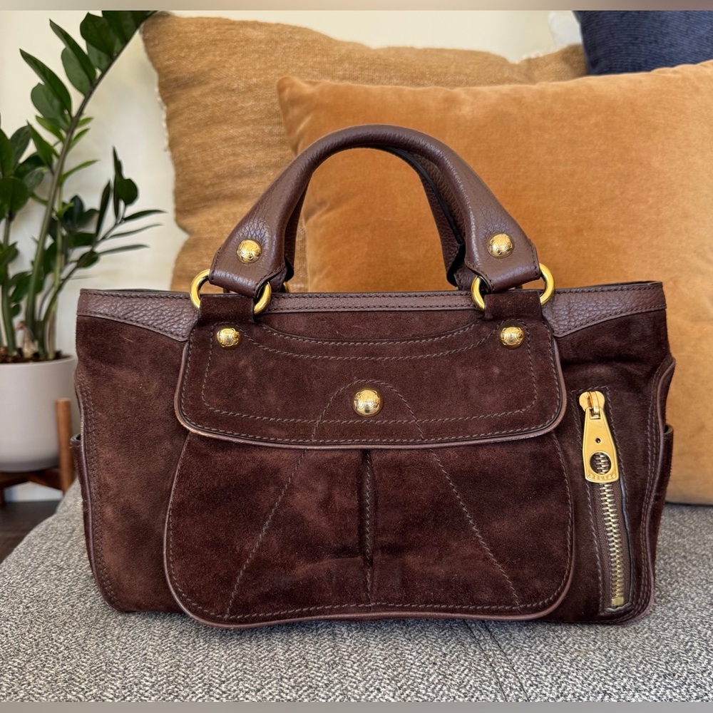 Celine Boogie Bag (COA) Dark Brown Suede with Gold Hardware